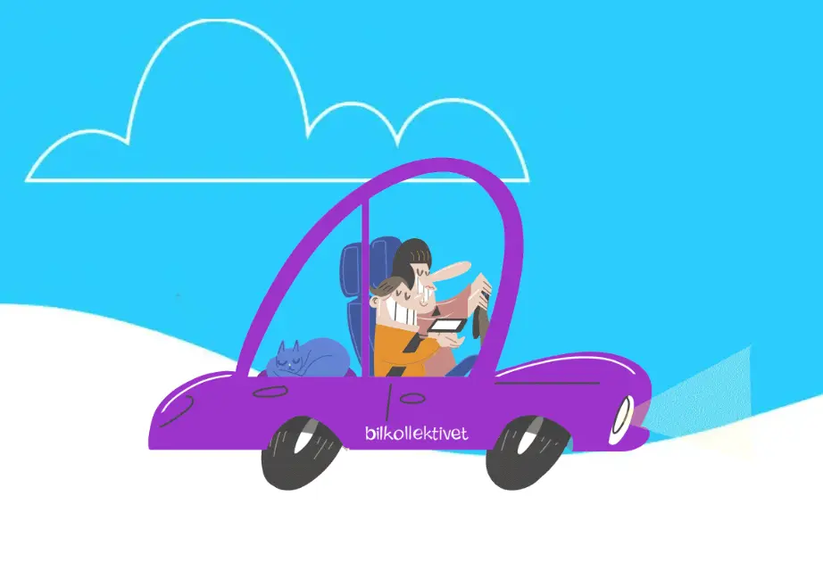 tegning av lilla bil på blå bakgrunn